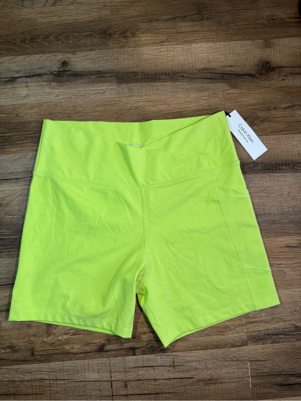 Calvin Klein Neon Lime High-Rise Bike Shorts - Picture 2 of 4